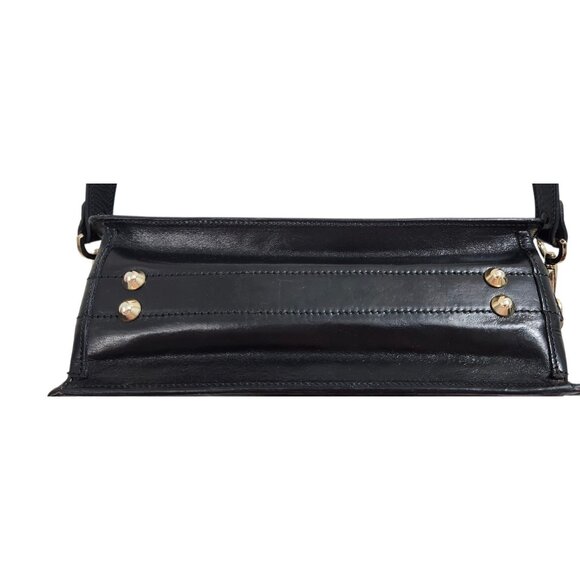 Francesco Rogani Black Leather Structured Handbag Gold Hardware Top Handle - Picture 9 of 16